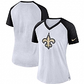 Women New Orleans Saints Nike Top V Neck T-Shirt White Black,baseball caps,new era cap wholesale,wholesale hats